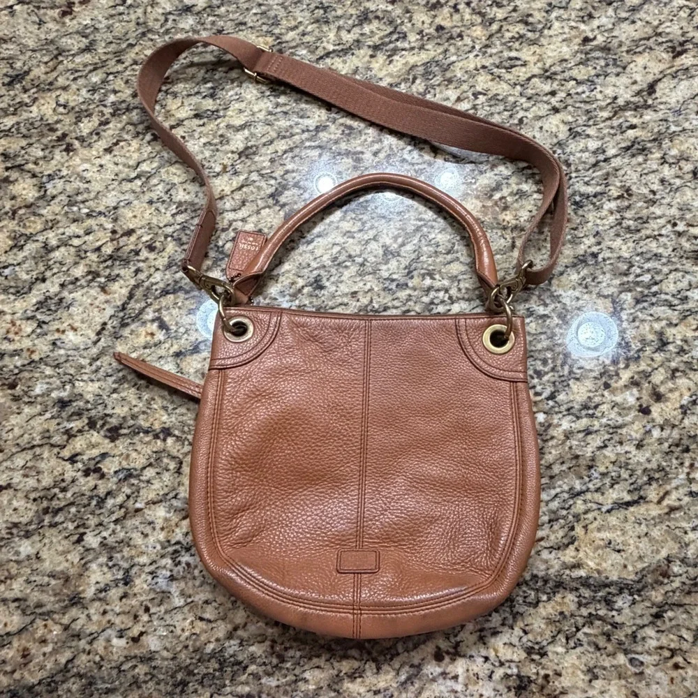 Fossil Karli Hobo Brown Leather Crossbody Bag Convertible Satchel Handbag